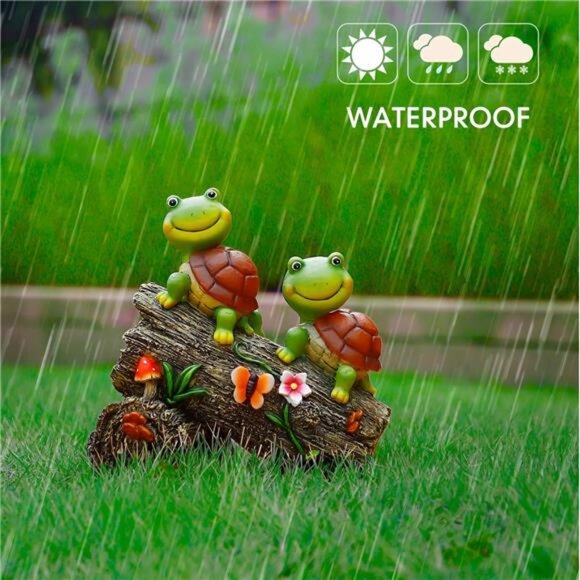 Garden Turtle Figurines Outdoor Decorations, Solar Powered Sweet Frog Face - Picture 5 of 6